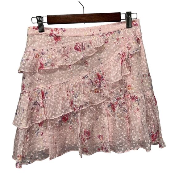 LoveShackFancy Imelda Skirt Bubbly Pink Size 4 Mini Ruffle Skirt Silk Blend - Picture 6 of 12